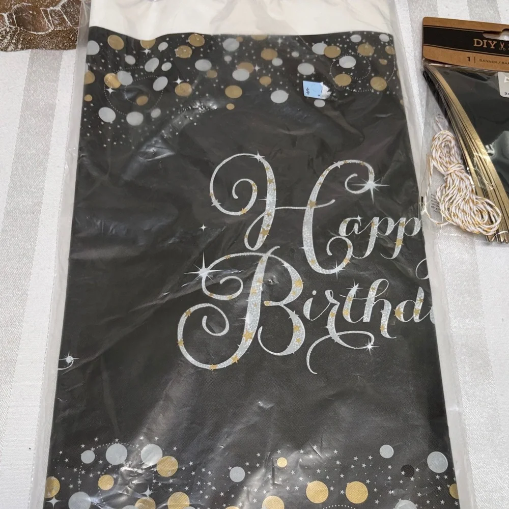 Amscan Black and Gold Happy Birthday Set - 2 Banners and 1 Tablecloth